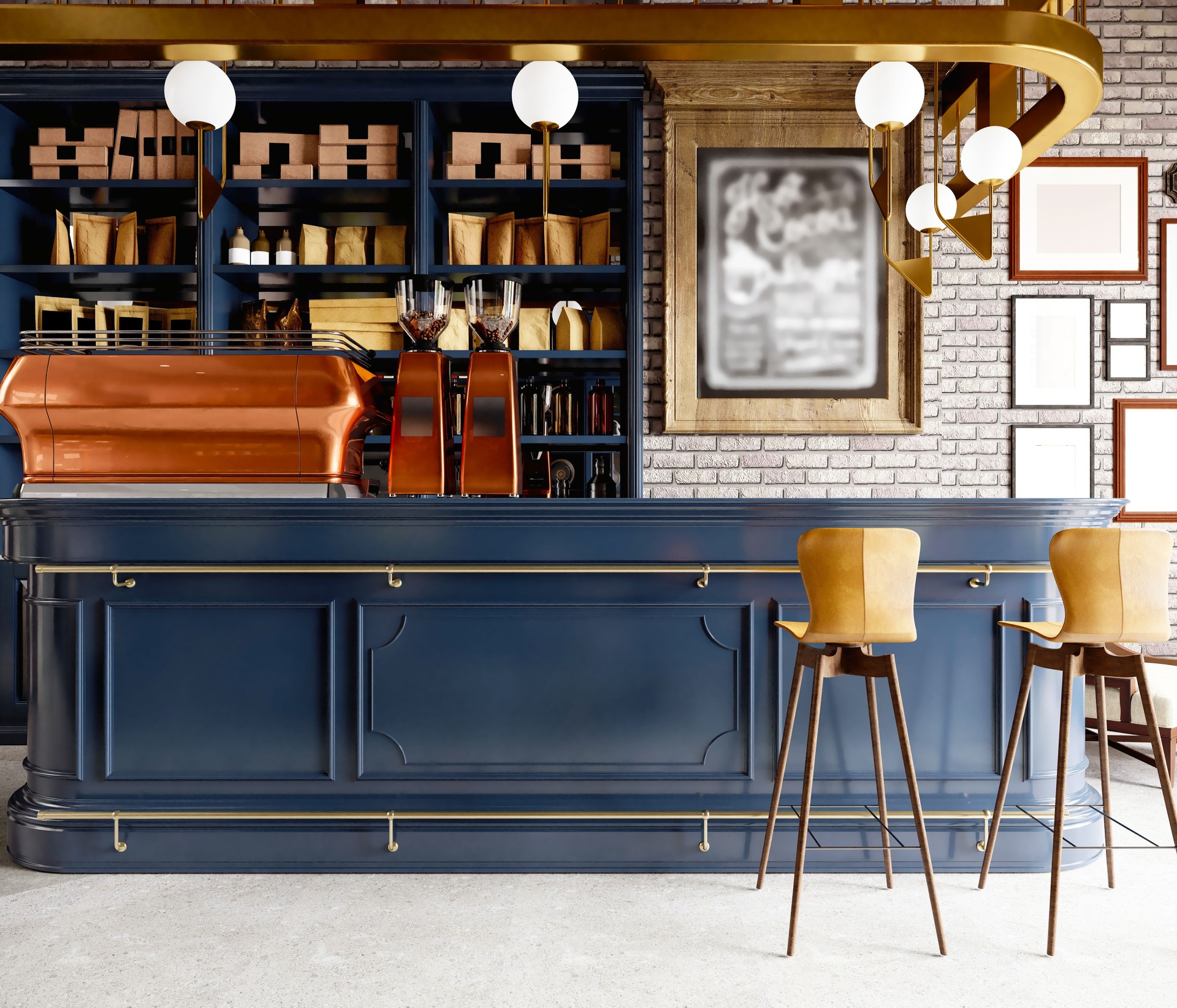 3d render of vintage cafe restaurant